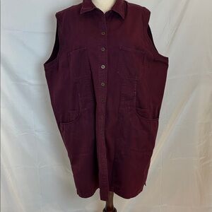 Sleeveless Burgundy Button-Up Dress